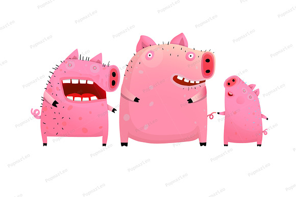 Three Funny Cute Pigs  in Illustrations - product preview 1