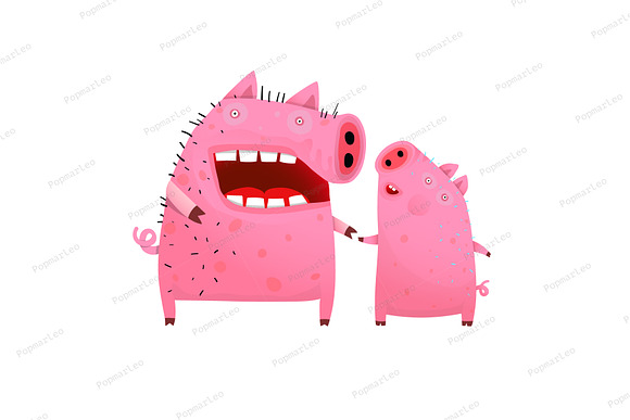 Three Funny Cute Pigs  in Illustrations - product preview 2