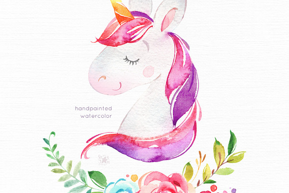 Fantasy Watercolor Unicorn in Illustrations - product preview 5