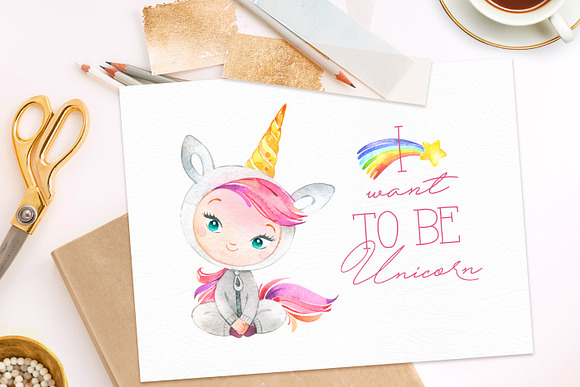Fantasy Watercolor Unicorn in Illustrations - product preview 6