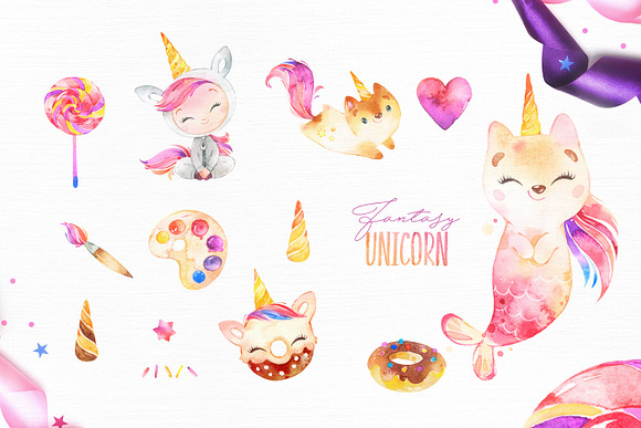 Fantasy Watercolor Unicorn in Illustrations - product preview 7