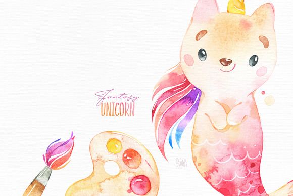 Fantasy Watercolor Unicorn in Illustrations - product preview 8