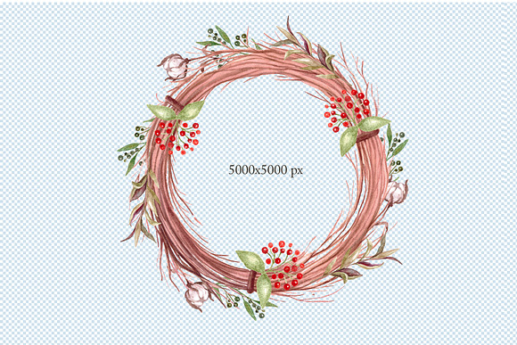Wreath Clipart Watercolor PNG in Objects - product preview 1