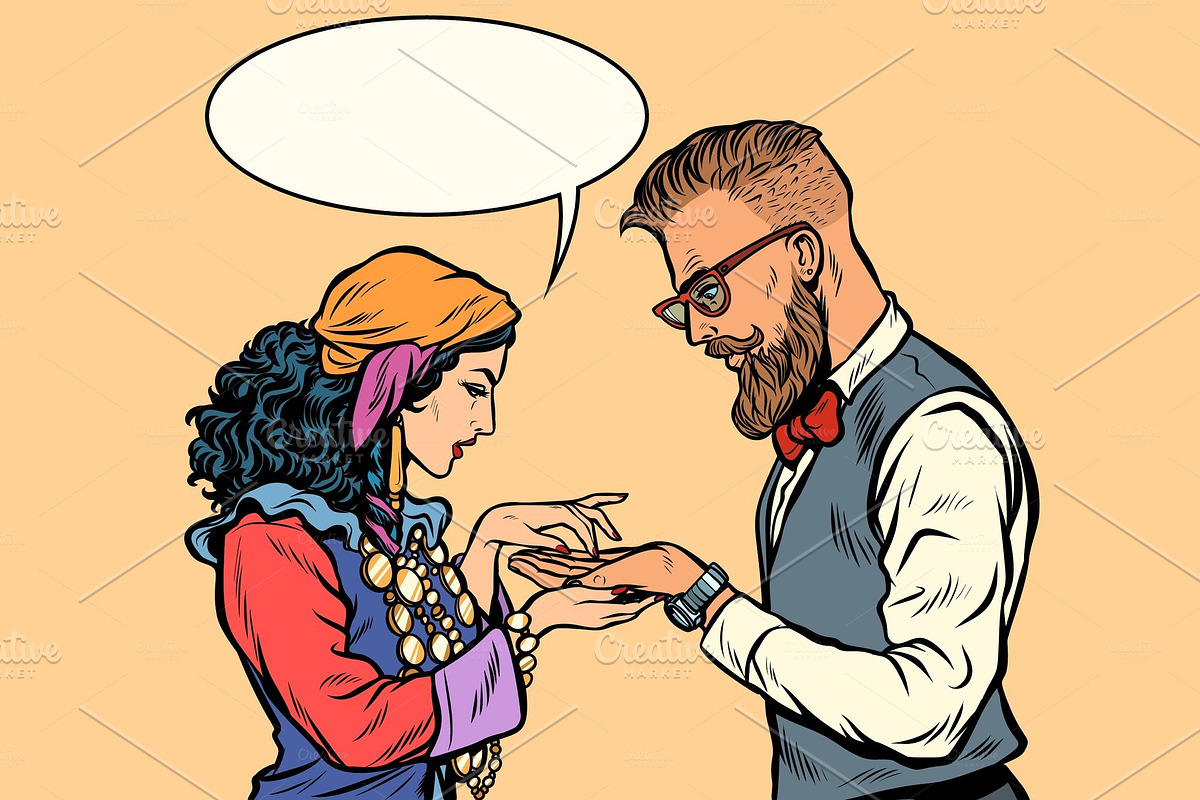 Gypsy palmist and hipster in Illustrations - product preview 8