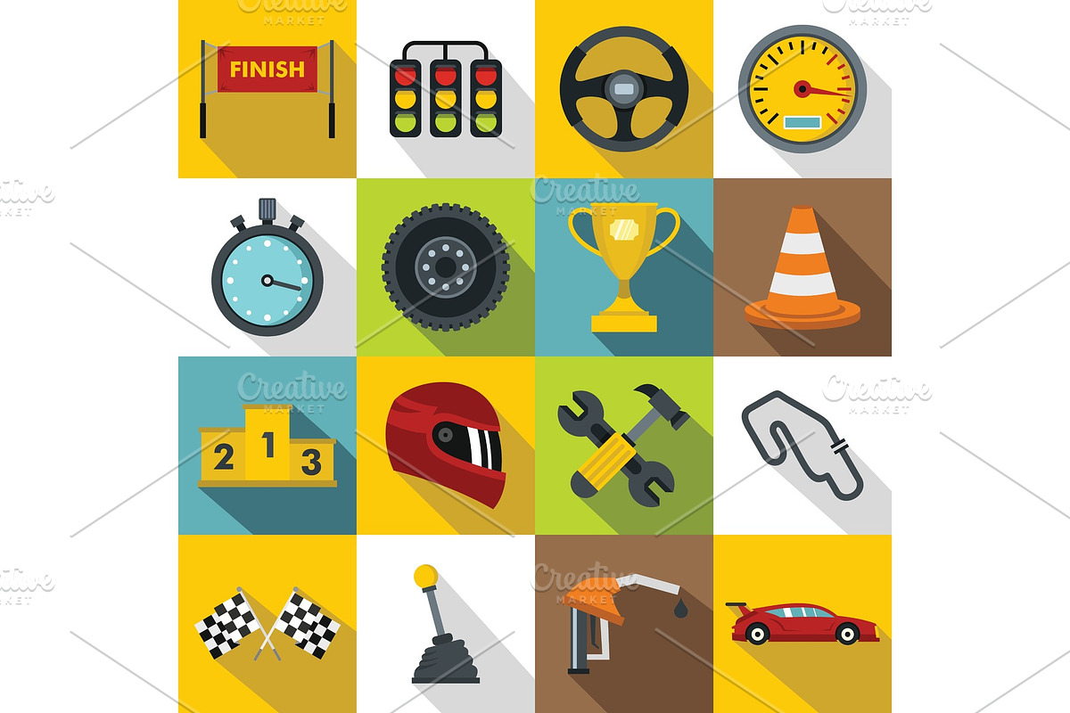 Racing speed icons set, flat style in Illustrations - product preview 8