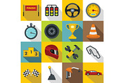 Racing speed icons set, flat style