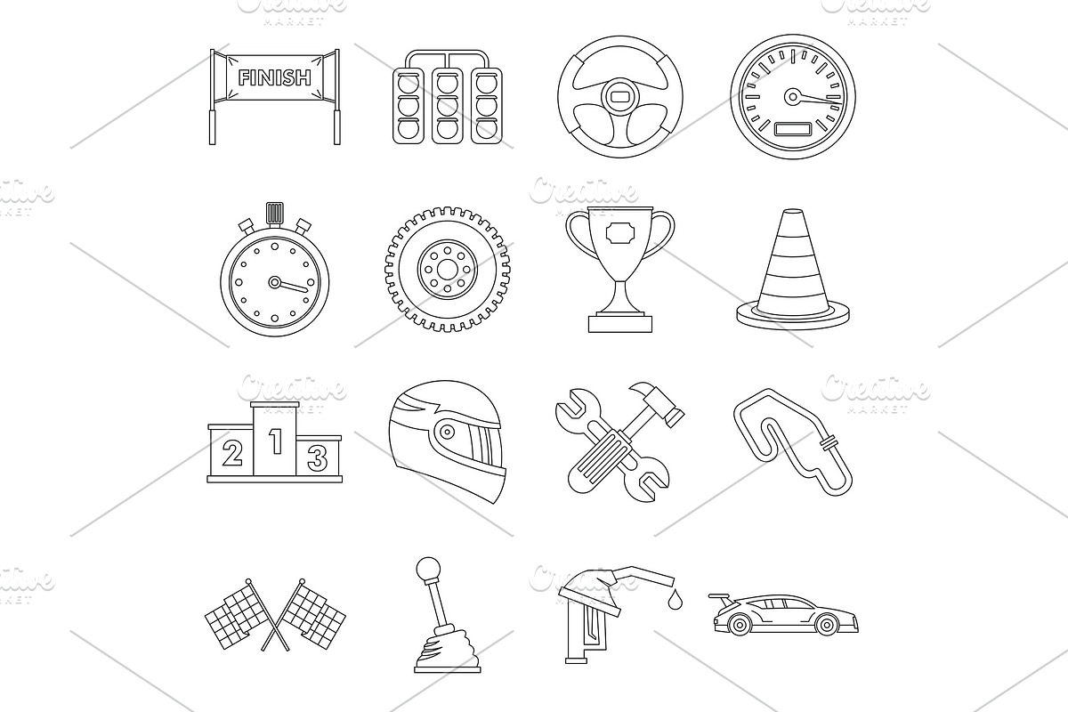 Racing speed icons set, ouline style in Illustrations - product preview 8