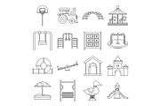 Playground icons set, outline style