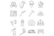 Fireman tools icons set, outline