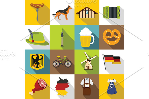 Germany icons set, flat style