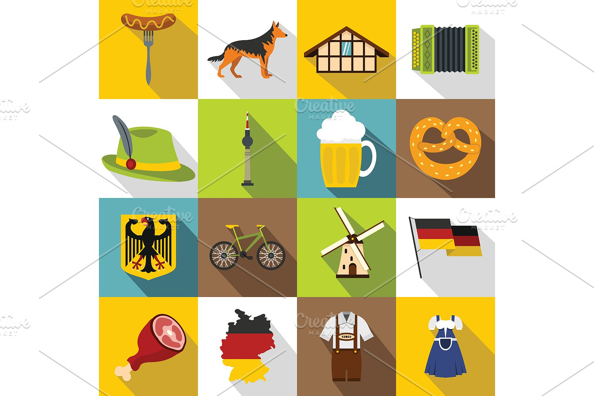 Germany icons set, flat style in Illustrations - product preview 8
