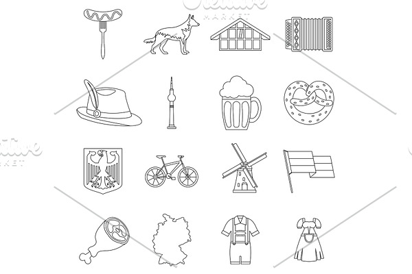 Germany icons set, outline style