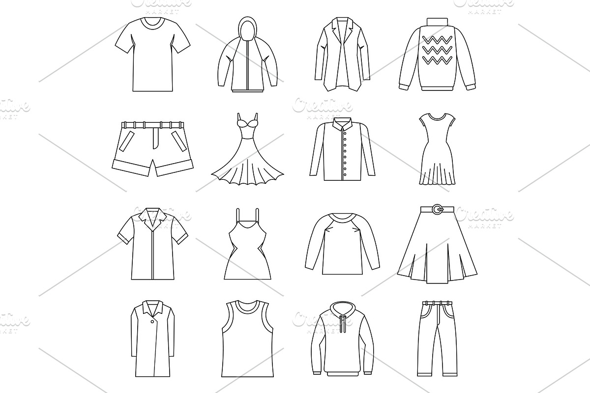 Different clothes icons set, outline in Illustrations - product preview 8