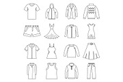 Different clothes icons set, outline