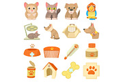 Veterinary clinic items icons set