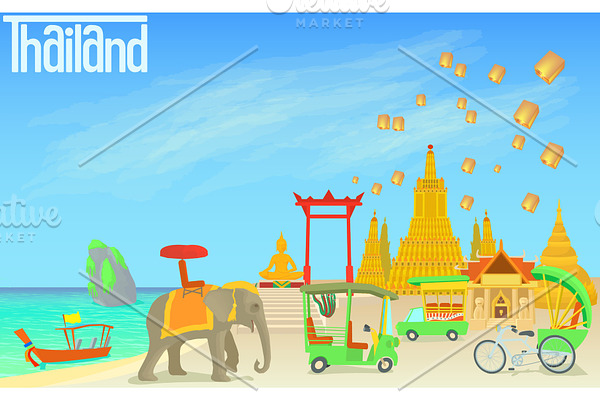 Thailand travel concept, cartoon
