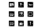 Electronic devices icons set, grunge