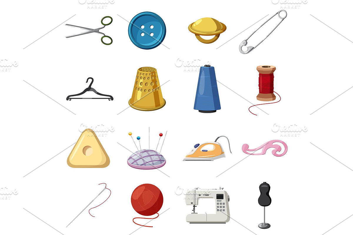 Sewing icons set, cartoon style in Illustrations - product preview 8