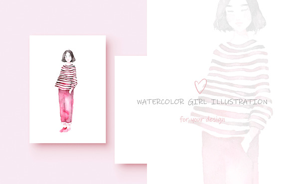 Watercolor girl illustration in Illustrations - product preview 1