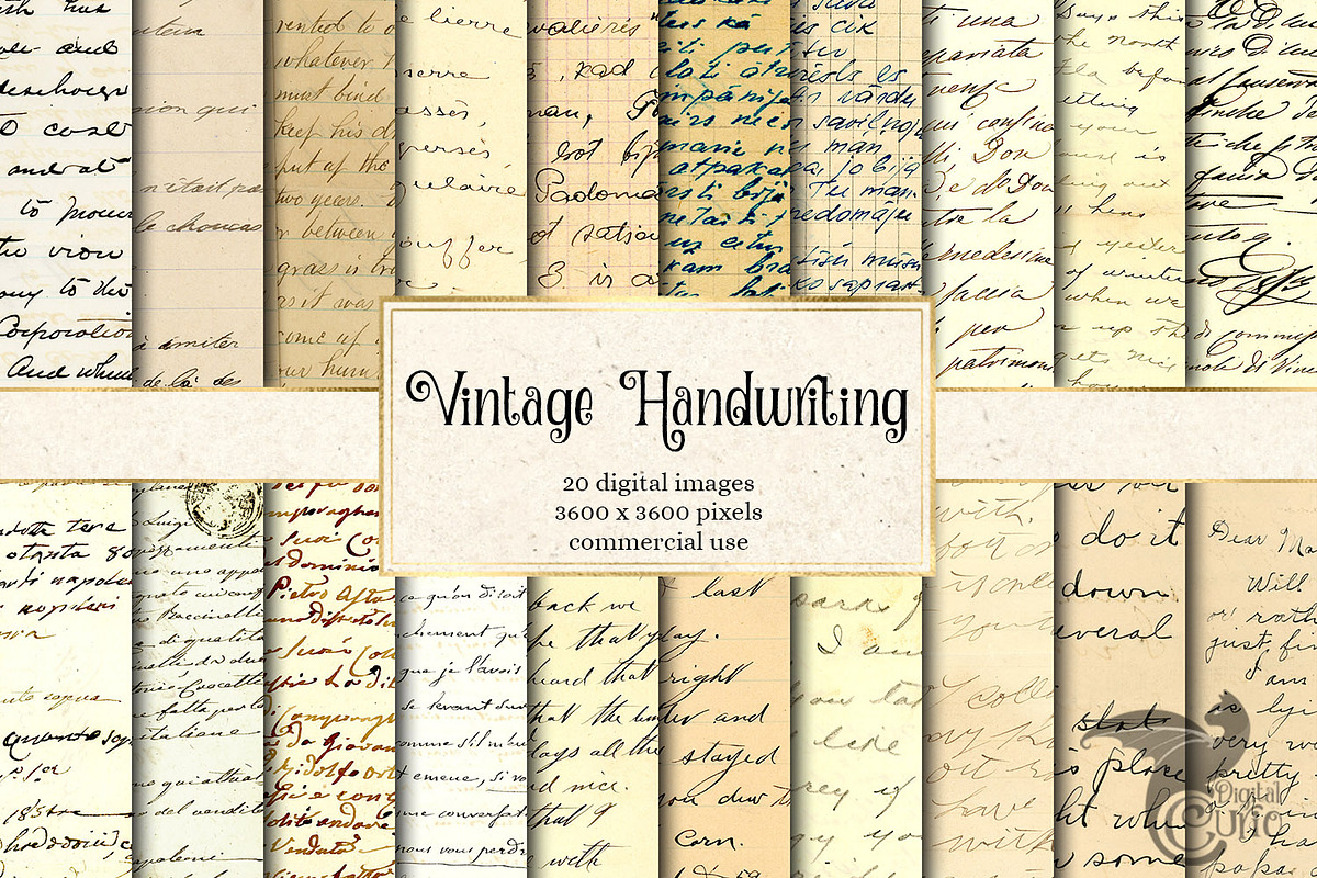 Vintage Handwriting Digital Paper in Textures - product preview 8