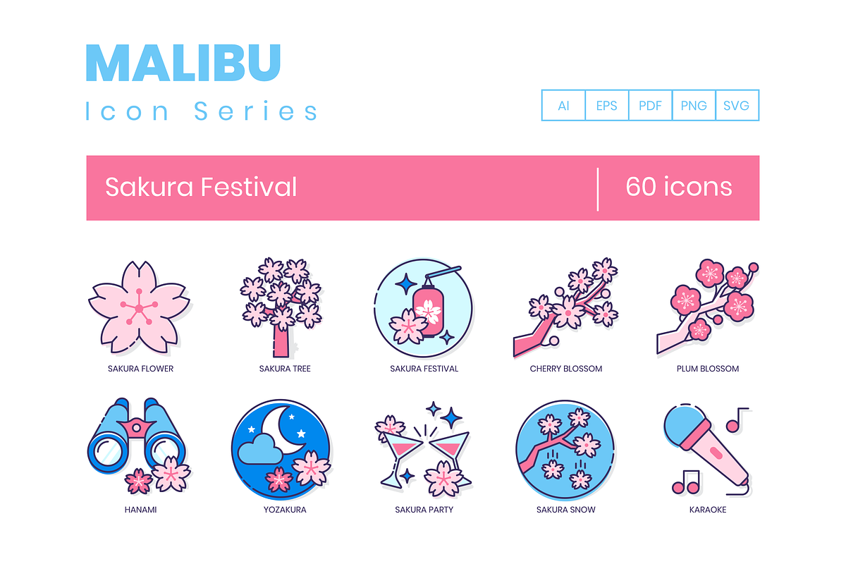 60 Sakura Festival Icons | Malibu in Japanese Icons - product preview 8
