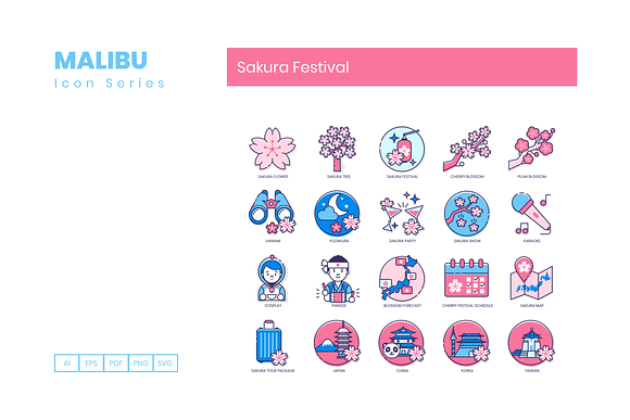 60 Sakura Festival Icons | Malibu in Japanese Icons - product preview 1