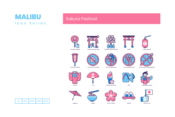 60 Sakura Festival Icons | Malibu in Japanese Icons - product preview 3