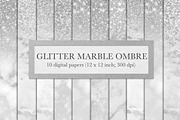 Silver glitter marble ombre textures