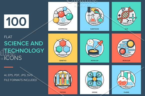 100 Flat Science and Technology Icon in Icons - product preview 1