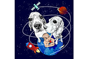 Beagle dogs and funny man on earth.