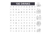 Drinks editable line icons vector