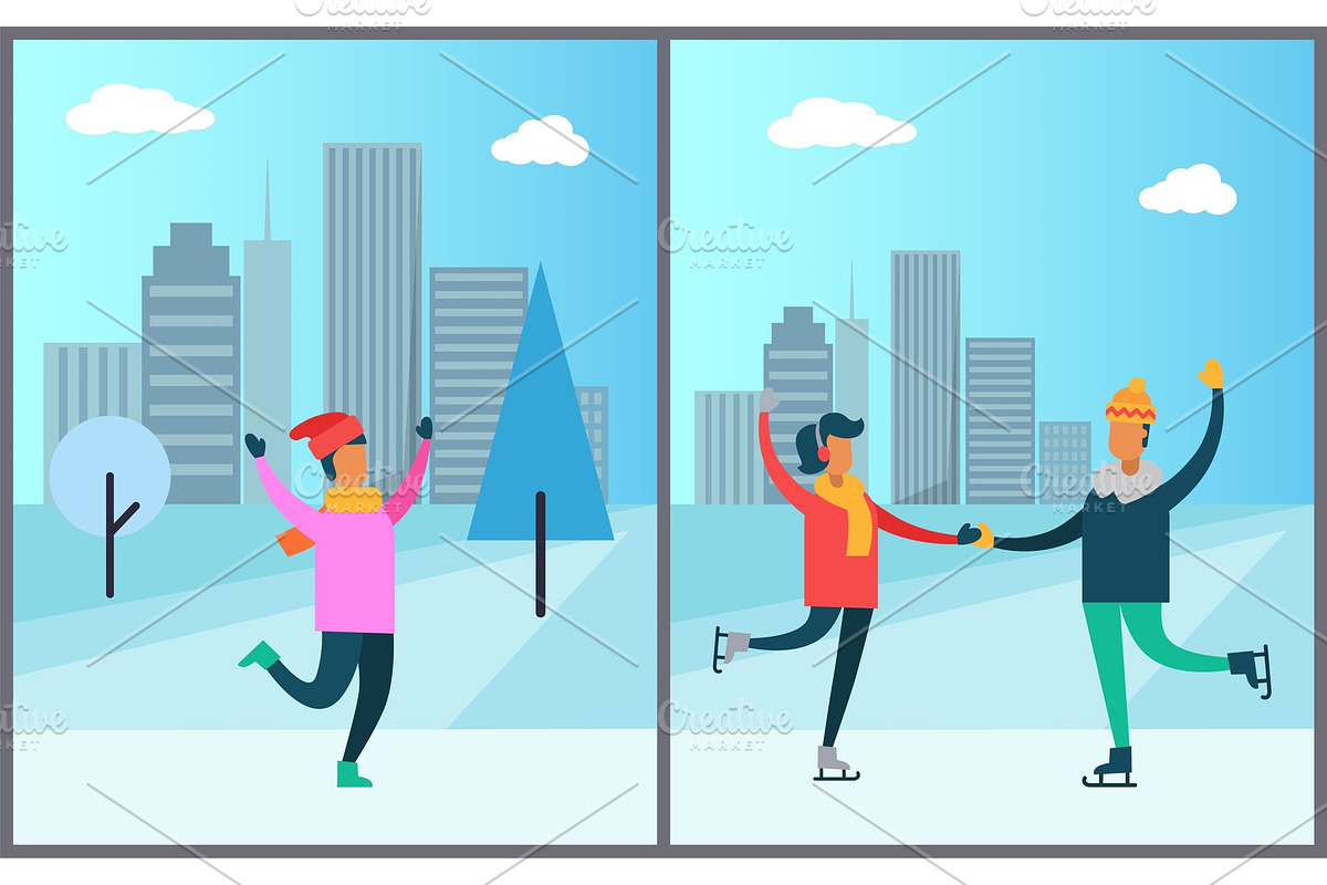 Couple Skating on Rink Man in Pink in Illustrations - product preview 8