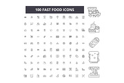 Fast food editable line icons vector