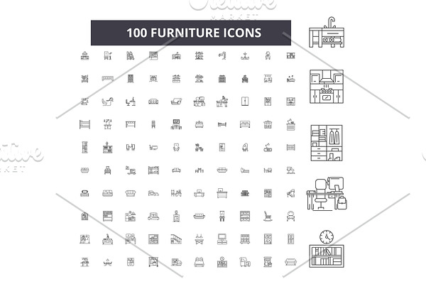 Furniture editable line icons vector
