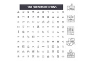 Furniture editable line icons vector