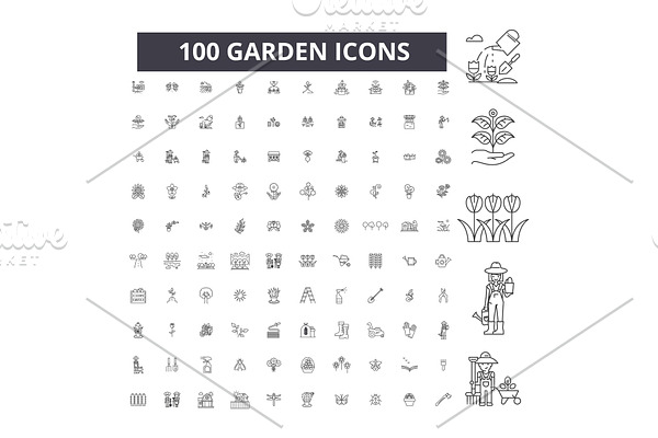 Garden editable line icons vector