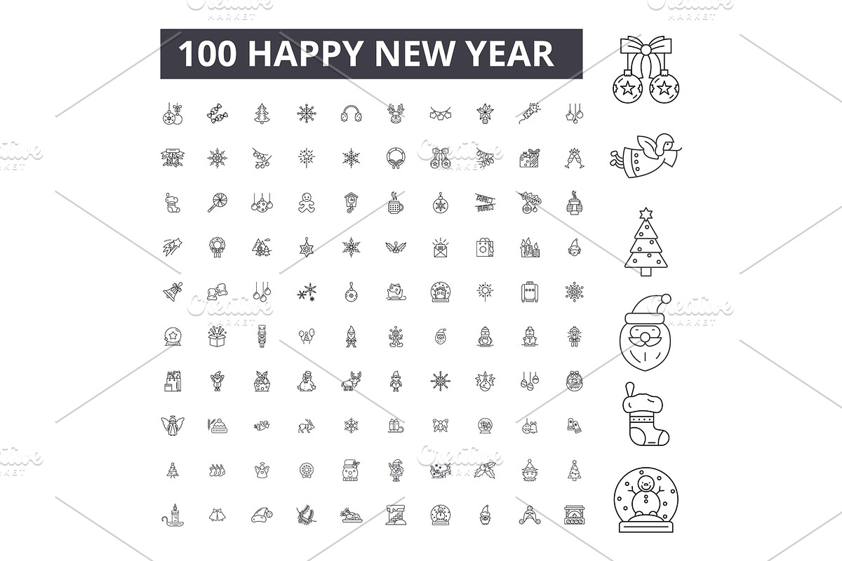 Happy new year editable line icons in Objects - product preview 8