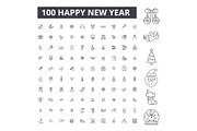 Happy new year editable line icons