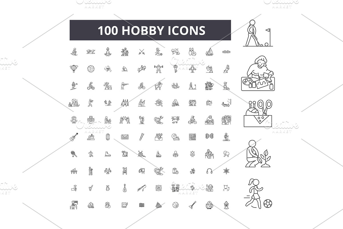 Hobby editable line icons vector set in Illustrations - product preview 8