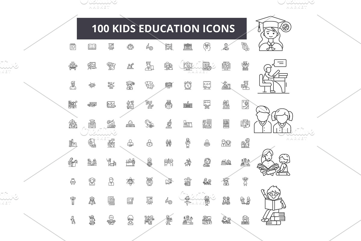 Kids education editable line icons in Illustrations - product preview 8