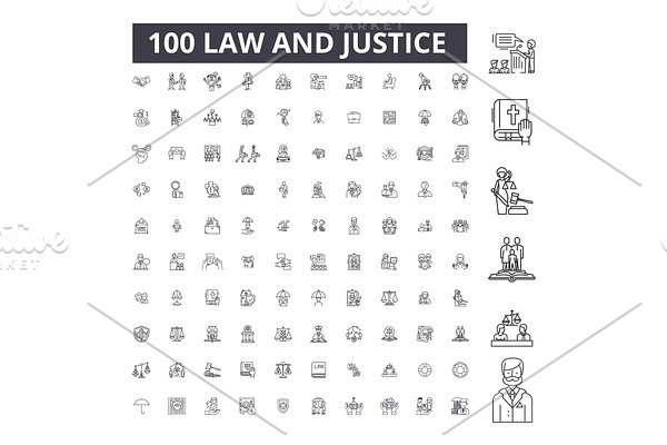 Law justice editable line icons