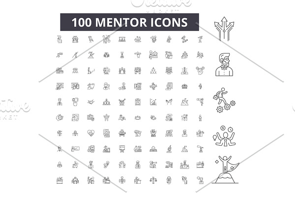 Mentor editable line icons vector