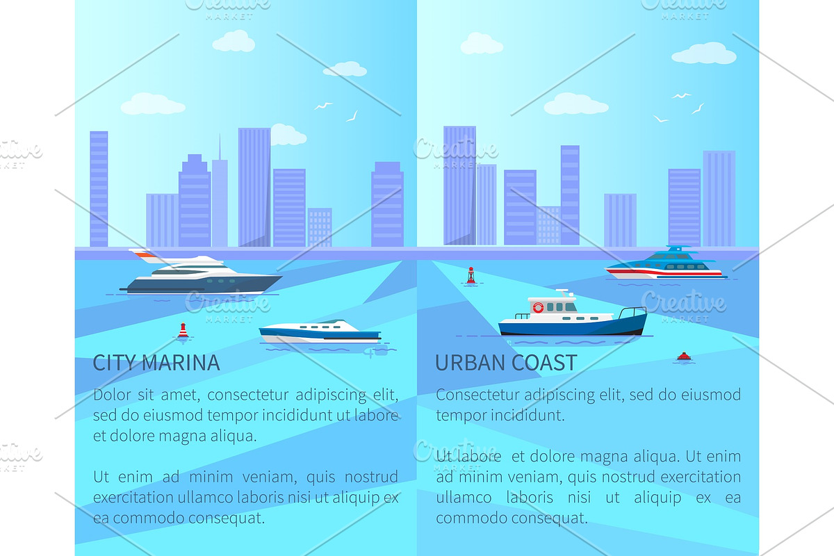 City Marina and Urban Coast Vector in Illustrations - product preview 8
