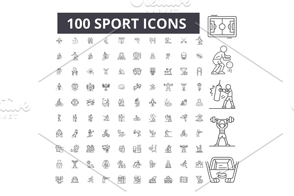 Sport editable line icons vector set