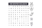 Winter holidays editable line icons