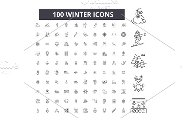 Winter editable line icons vector