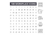Workplace editable line icons vector
