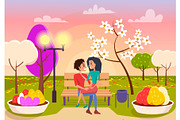 Couple in Love Sits on Bench in Park