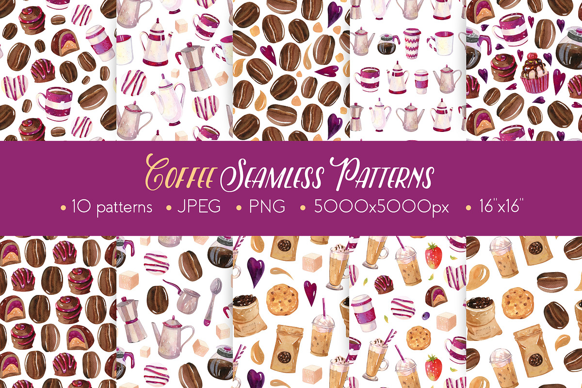 Coffee Watercolor Seamless Patterns in Textures - product preview 8