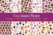 Coffee Watercolor Seamless Patterns